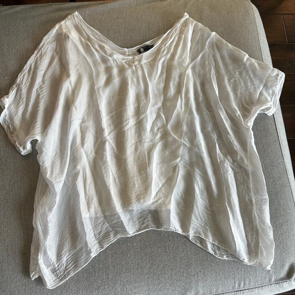 white, v-neck shirt